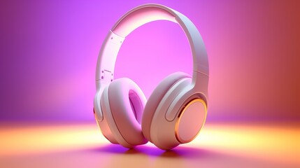 design of stylish cool pink and orange color pastel theme headphones for music or podcast or streamers concepts