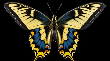 Black yellow butterfly isolated on white Papilio garamas macro close up, collection butterflies,...