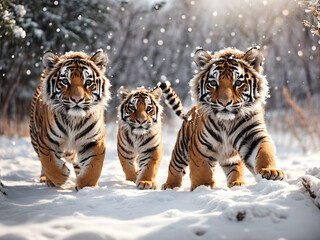 Baby tigers playing with fun