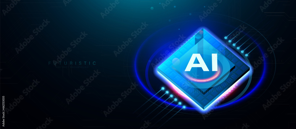 Poster ai, artificial intelligence with chip supercomputer. futuristic and technology concept. vector illus