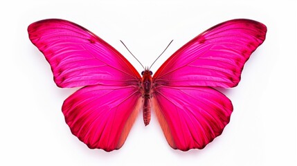 Butterfly isolated on white Butterfly unusual crimson bright pink color Colotis zoe from Madagascar Pieridae, Lepidoptera, collection butterflies, Entomology