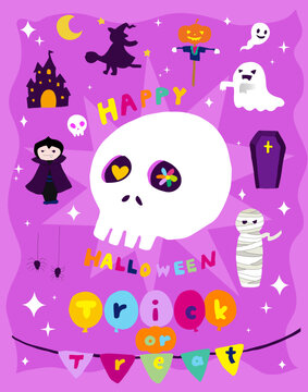 happy halloween cartoon skull trick or treat clip art preview