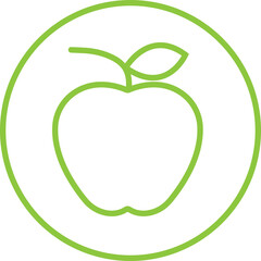 Healthy apple icon. Apple Icon in trendy linear style with editable stock isolated on transparent background. A green apple along with green leaves. Apple Icon page symbol for your web site design.