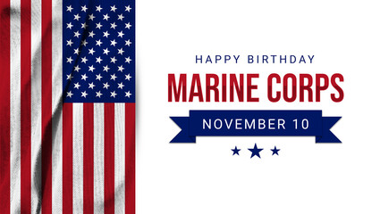 U.S. Marine Corps Birthday on November 10. Birthday celebration banner for U.S. Marine Corps with American flag - obrazy, fototapety, plakaty