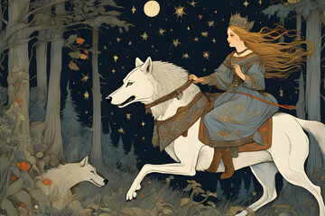 a girl riding a wolf. Generative AI