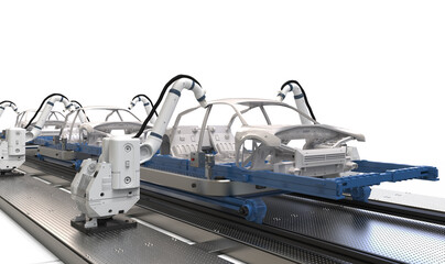 Automation automobile factory with robot airbrush painting in car factory