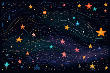 Navigation using stars quirky doodle pattern, wallpaper, background, cartoon, vector, whimsical Illustration