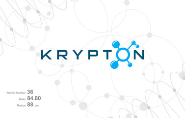 Modern logo design for the word "krypton" which belongs to atoms in the atomic periodic system.