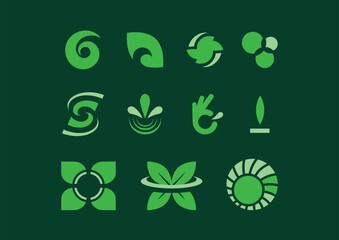 bundle set of unique green eco envirement icons logos.