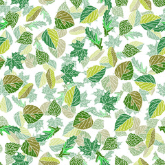 Hand drawn vector seamless floral pattern with green leaves