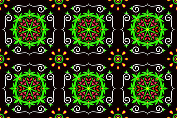 Traditional ethnic fabric pattern, seamless pattern design for textiles, rugs, wallpaper, clothing, sarong, scarf, batik, wrap, embroidery, print, background, vector illustration. thai fabric