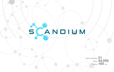 Modern logo design for the word "SCANDIUM" which belongs to atoms in the atomic periodic system.