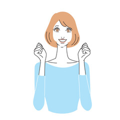 可愛いガッツポーズで応援するボブヘアの女性上半身