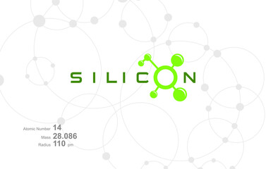 Modern logo design for the word "SILICON" which belongs to atoms in the atomic periodic system.