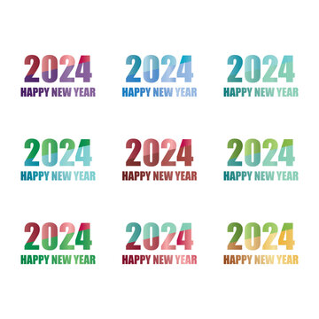 2024 colorful big set of Happy New Year logo design. color number vector illustration. Concepts for greeting card,.eps