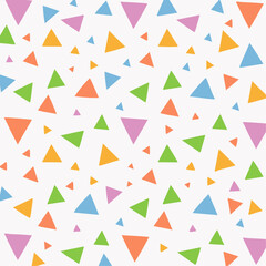 Pastel Triangle Confetti Seamless Pattern.A fun and festive seamless pattern with pastel colored triangle confetti on a white background.