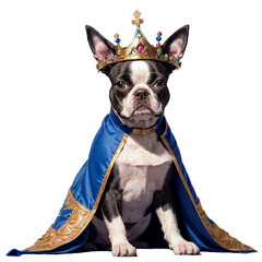 Boston Terrier Dog king clipart, dog breeds realistic illustration. Isolated on transparent background. Generative AI.
