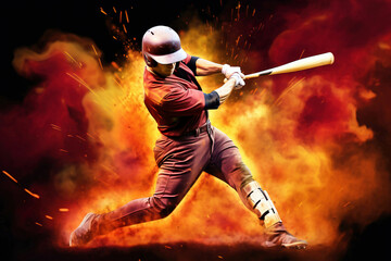 Photo of a baseball player swinging a bat on a sunny baseball field