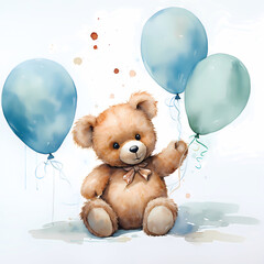 superbe illustration en aquarelle de petit ourson multicolre