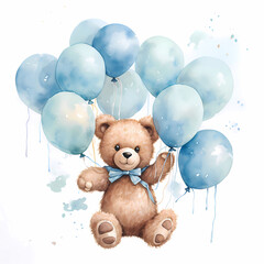 superbe illustration en aquarelle de petit ourson multicolre