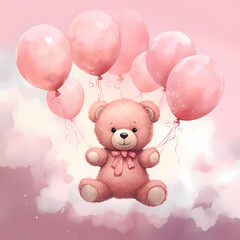 superbe illustration en aquarelle de petit ourson multicolre