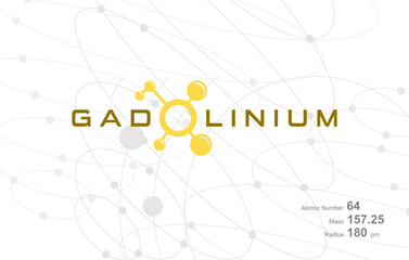 Modern logo design for the word "GADOLINIUM" which belongs to atoms in the atomic periodic system.