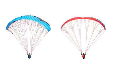 collection Bright colorful parachute on transparent background. png file. Concept of extreme sport, taking adventure challenge.