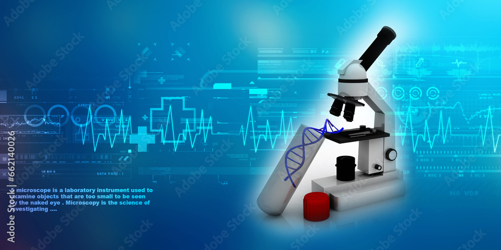 Poster 3d rendering dna test microscope
