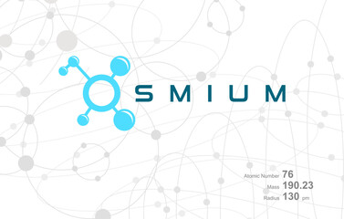 Modern logo design for the word "OSMIUM" which belongs to atoms in the atomic periodic system.