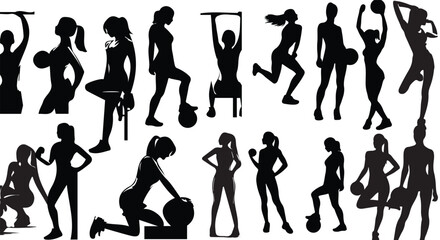 Set of workout woman silhouettes