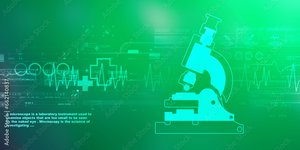 Poster 2d rendering virus testing microscope with medicine bottle