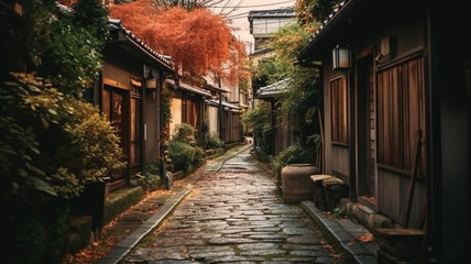 Village in Kyoto in summer, Generative AI