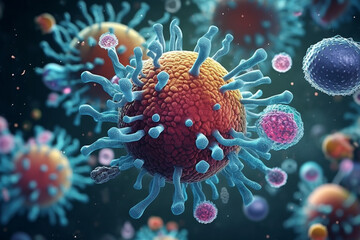 Obraz premium dangerous bacteria, germs, viruses in the human body, 3d rendering, AI generative 