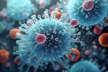 dangerous bacteria, germs, viruses in the human body,  3d rendering, AI generative  