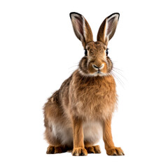 Fototapeta premium Brown hare. Isolated on transparent background.