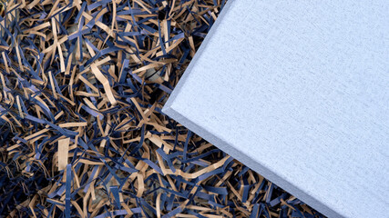 gift box with blue lid, background, top view