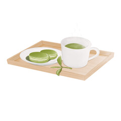 hot green tea and macarons