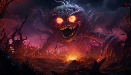 Euphoric Devil Halloween Character in Spooky Halloween Landscape