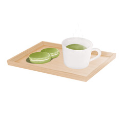 hot green tea with macarons