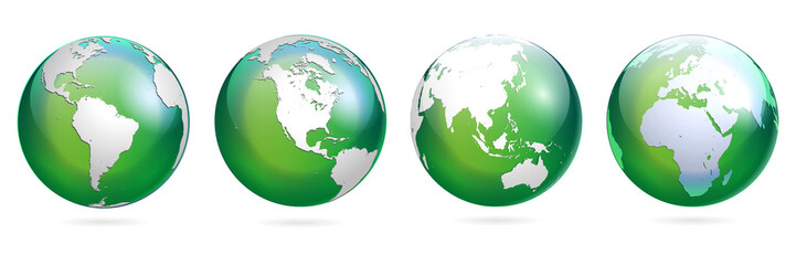 set of realistic earth globe glossy isolated. 3D Render