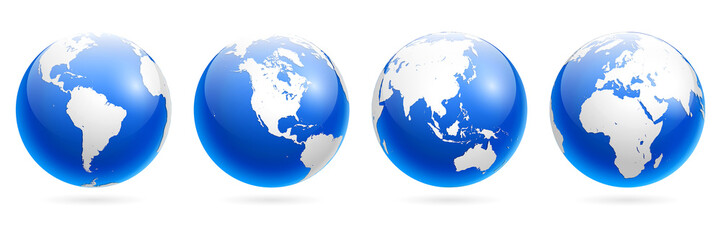 set of realistic earth globe glossy isolated. 3D Render