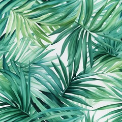 Watercolor tropical palm leaves seamless pattern. Vector illustration.generative ai.