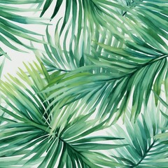 Watercolor tropical palm leaves seamless pattern. Vector illustration.generative ai.