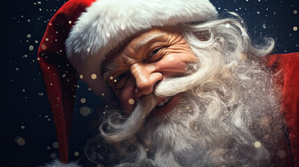 illustration of traditional Santa Claus. blue starry sky in the background