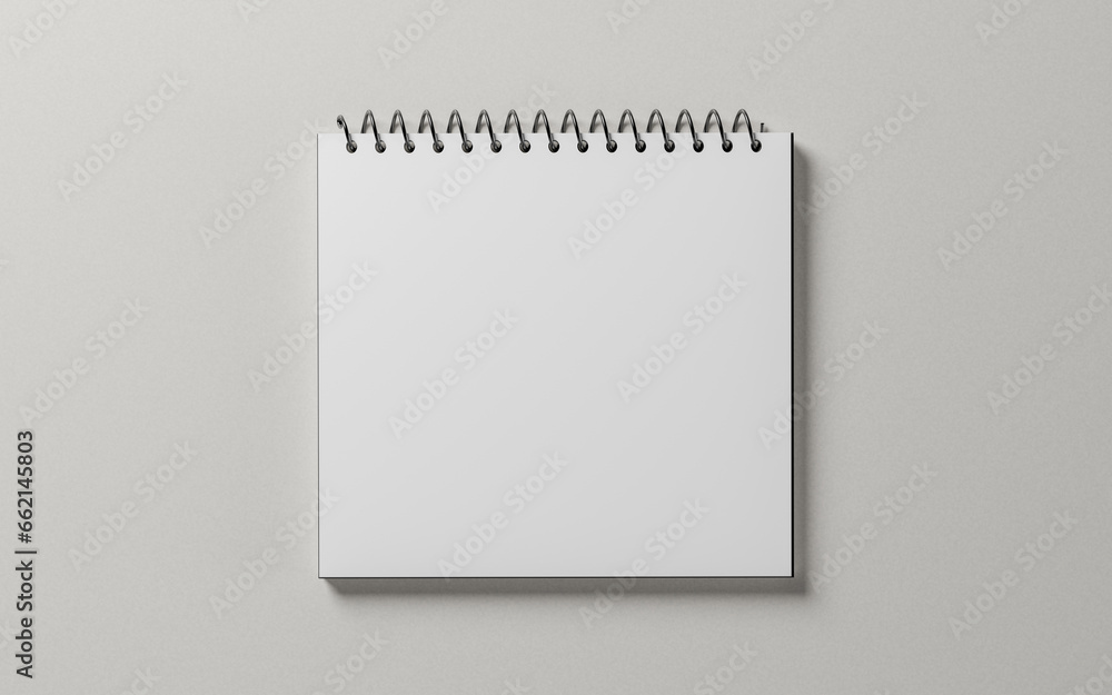 Aufkleber white blank notepad sheet mockup. spiral calendar on gray background. square shape notebook. top vie