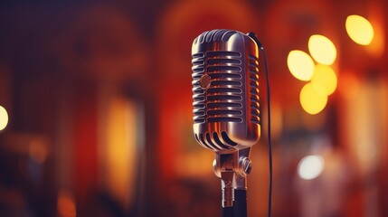 Close-up of retro microphone at concert