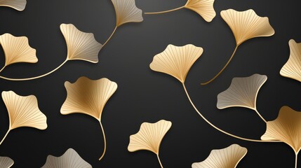 Naklejka premium A vector illustration featuring a background adorned with resplendent golden Ginkgo leaves. This design exudes luxury and draws inspiration from the Art Deco era, showcasing a natural