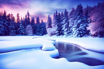 Fantastic and dreamy winter scenery. generative AI