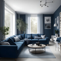 modern living room, 
white-blue living room, mage by AI