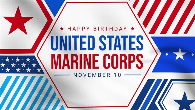 Happy birthday United States Marine corps. November 10. Holiday concept animation in waving flag style
